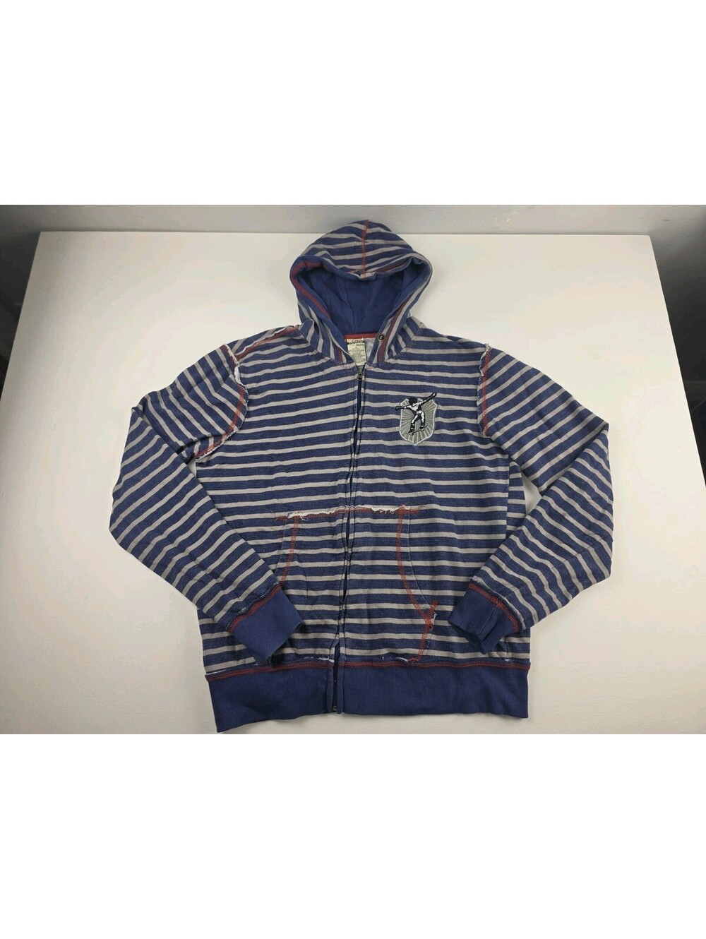 Open Trails Men’s L Hoodie Sweatshirt Full Zip Skater Rare Stripe Graphic Blue
